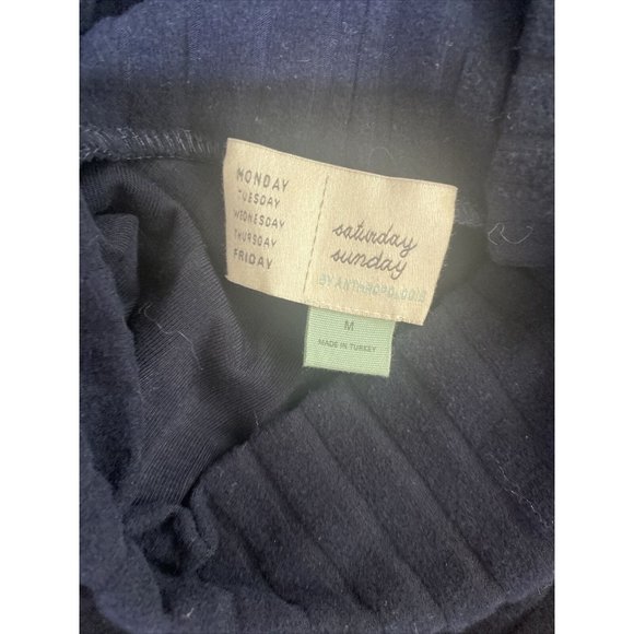 Anthropologie Saturday Sunday Tunic Top M Black Long Sleeve Button Side Ribbed - Picture 7 of 7